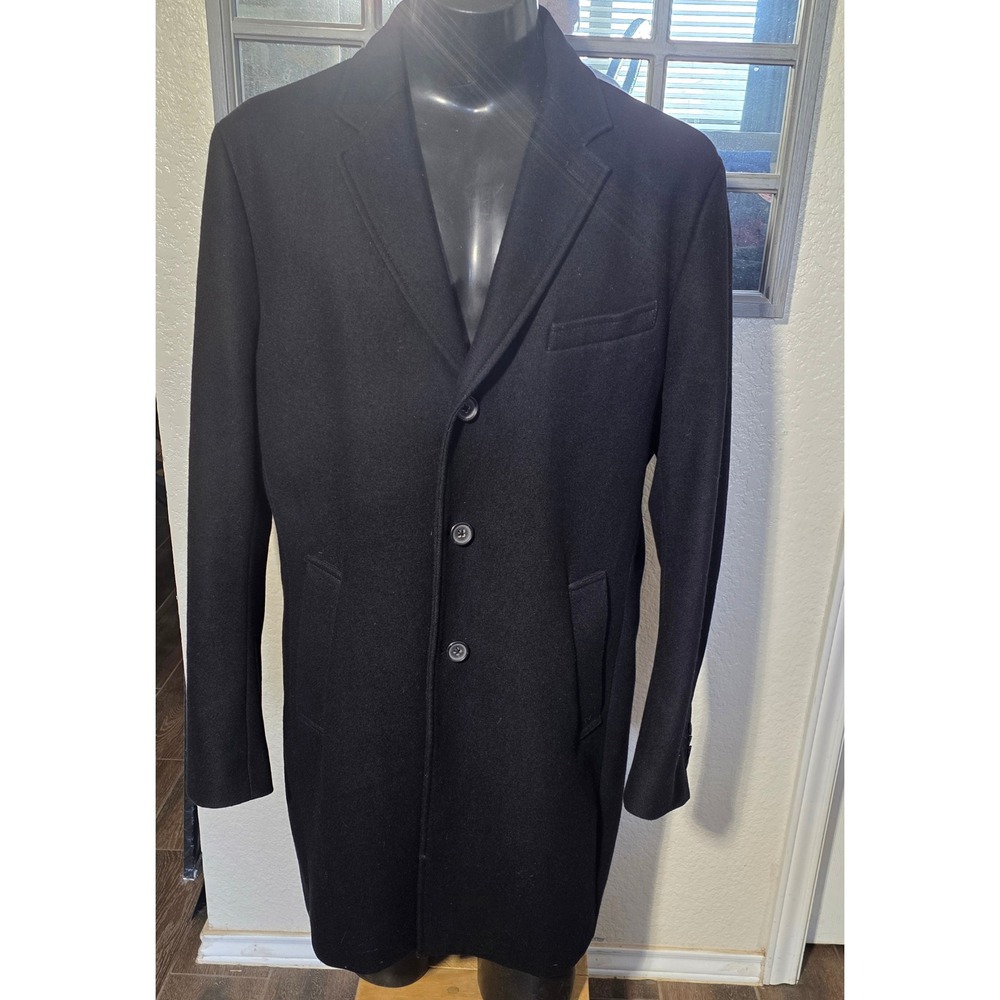 Banana Republic Mens XL Black Wool Blend Topcoat Overcoat Long Jacket 3 Button